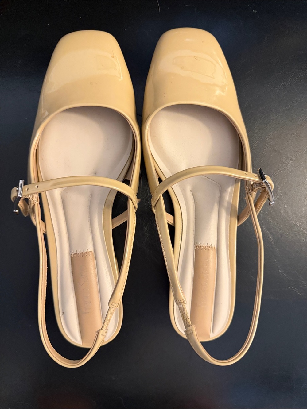 Franco Sarto Cream, Cushioned, Patent Square-Toe Slingback Flats